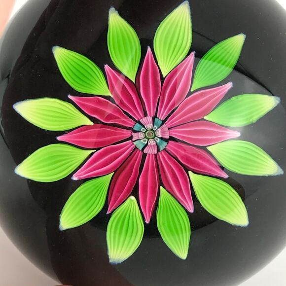 Perthshire PP54 1983 Lampwork Flower Petals Leaves Black Ground LE Paperweight - Picture 7 of 13